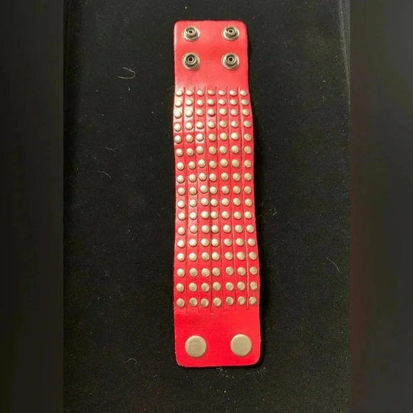 Red leather studded cuff bracelet - Picture 1 of 7